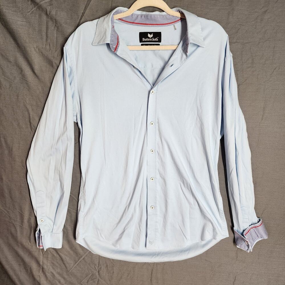 Butter Cloth XL Mens Extra Large Regular Fit Button-Up Shirt Light Blue